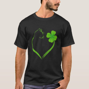 T-shirt Cat Heart Shamrock St Patrick's Day Irlandais Clov