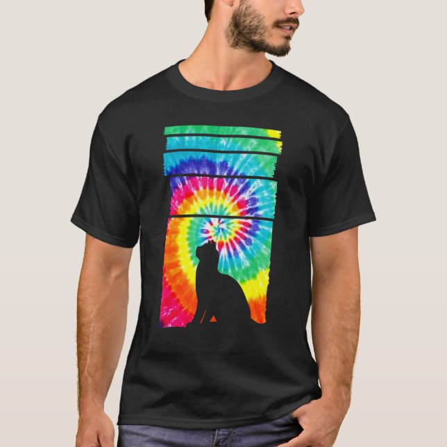 T-shirt Cat Hippie Tie Dye Cat   (Devant)