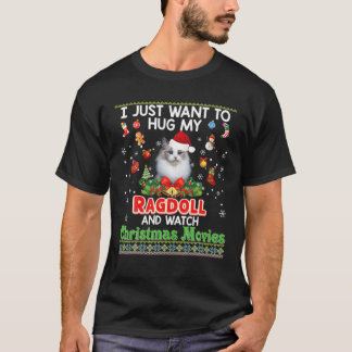T-shirt Cat Hug My Ragdoll Chat Regarder Noël Films Kitt