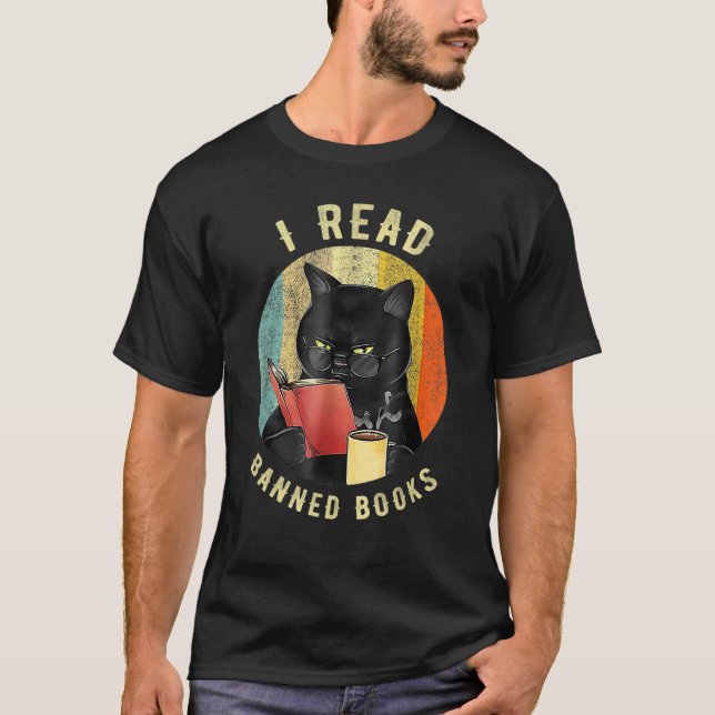 T-shirt Cat I Read Banned Books Bookworms Loves Reading Bo (Devant)