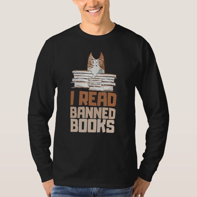 T-shirt cat I Read Banned Books Reader Bookworm (Devant)