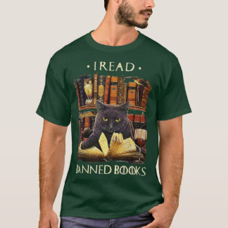 T-shirt Cat I Read Banned Books Week Librarian Bookworm Re