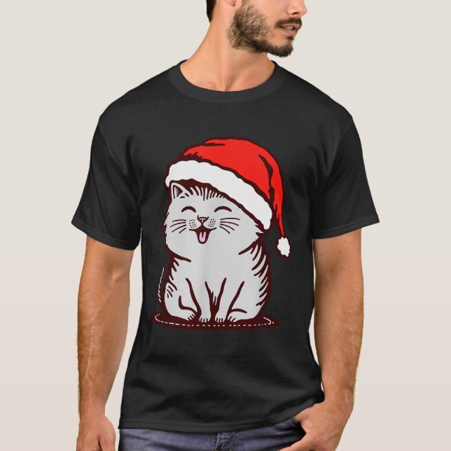 T-shirt Cat In A Santa Hat  (Devant)