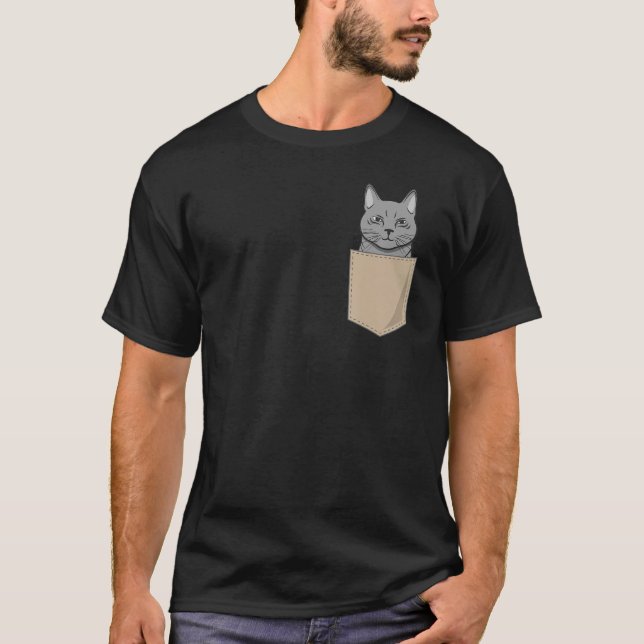 T-shirt Cat In Chest Pocket Print Kitten Cat (Devant)