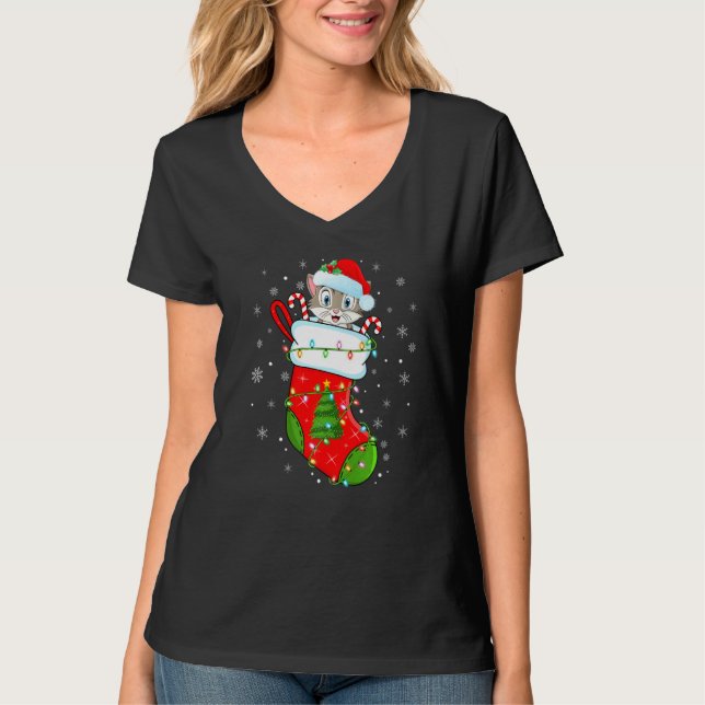 T-shirt Cat In Christmas Socks Santa Cat Xmas (Devant)