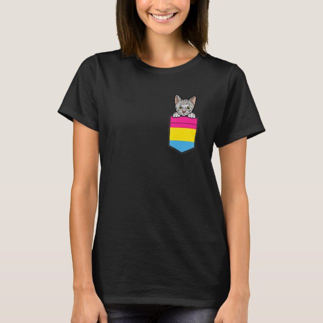 T-shirt Cat In Pocket Pansexual Pride LGBT-Q Flag Funny Ki (Devant)