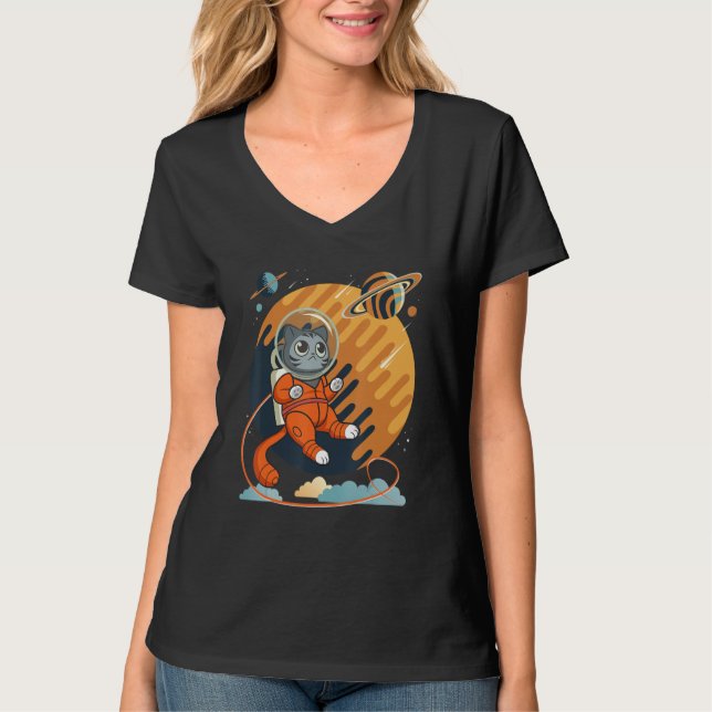 T-shirt Cat in Space Space Cat Nerdy 3 (Devant)