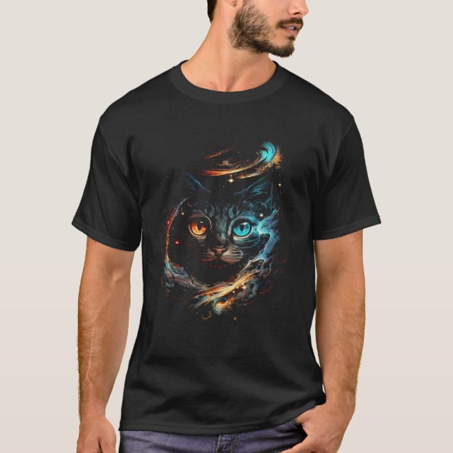 T-shirt Cat In The Galaxy And Space Kitten Cat Head  1 (Devant)