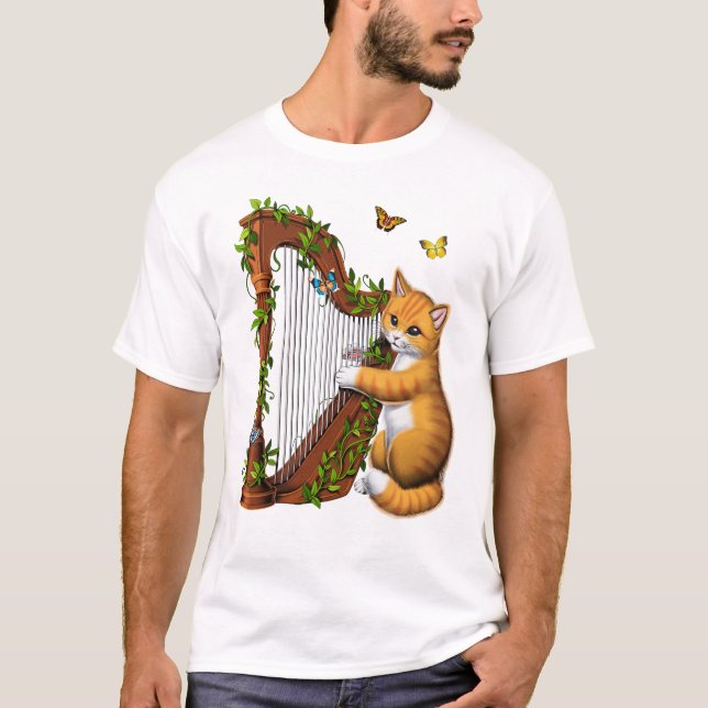 T-shirt Cat Jouer à la harpe (Devant)