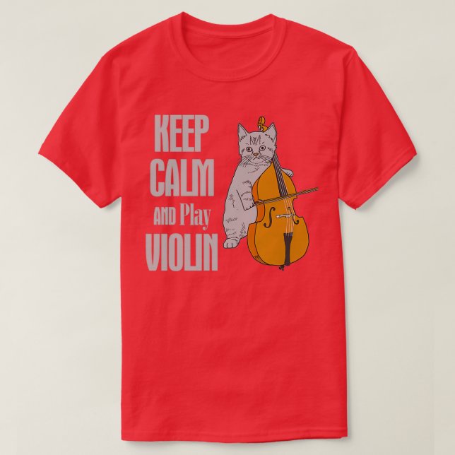 T-SHIRT CAT KEEP CALM AND PLAY VIOLIN (Design devant)