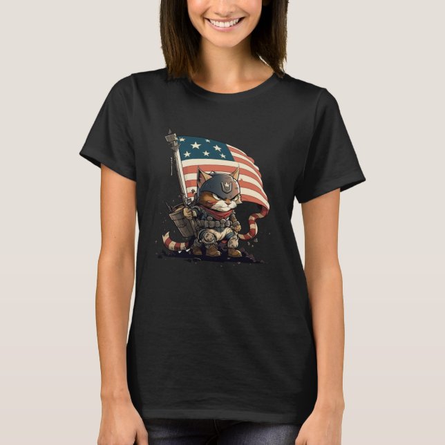 T-shirt Cat Kitten 4th Of July National Pride American Fla (Devant)