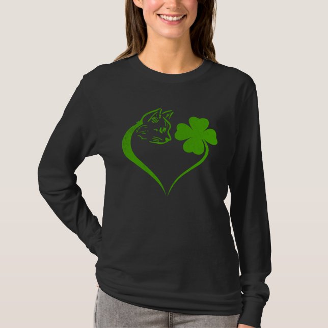 T-shirt Cat  Kitten St Patricks Day Shamrock Irish  Heart (Devant)