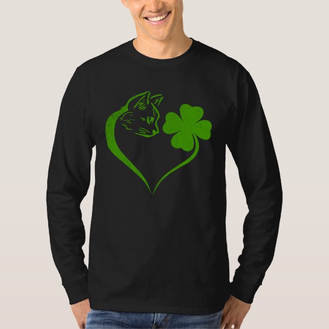T-shirt Cat  Kitten St Patricks Day Shamrock Irish  Heart (Devant)