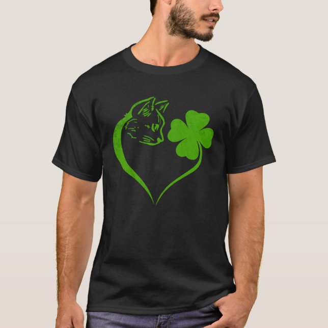 T-shirt Cat  Kitten St Patricks Day Shamrock Irish  Heart (Devant)