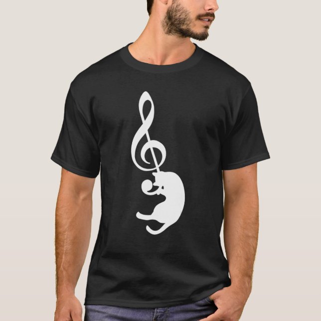 T-shirt Cat Kitty Jouer Musique Clef Piano Musicien Treble (Devant)