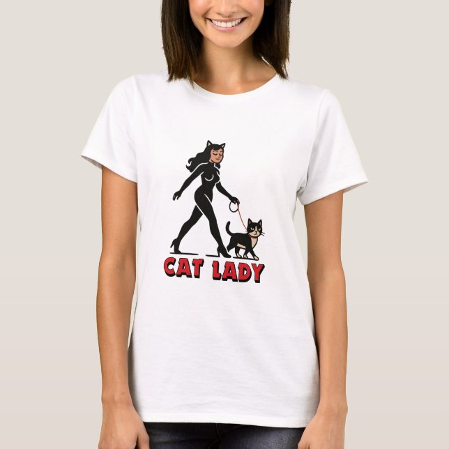T-shirt Cat Lady - Tuxedo Cats Lover - Comic Art Graphic (Devant)