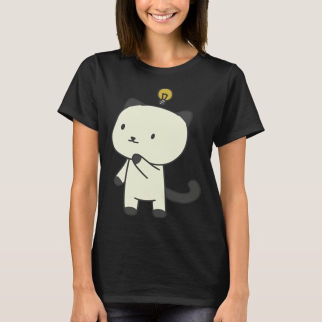 T-shirt cat  lamp thinking (Devant)