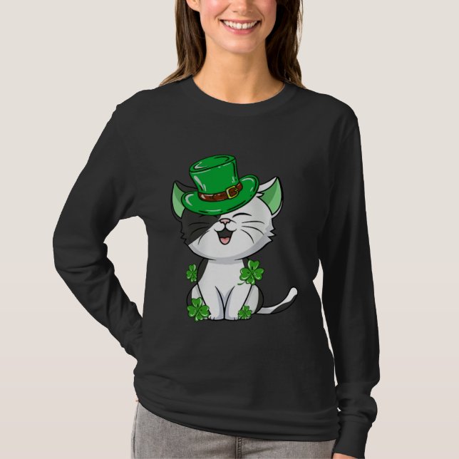 T-shirt Cat Leprechaun  Cat  Shamrock St Patrick s Day (Devant)