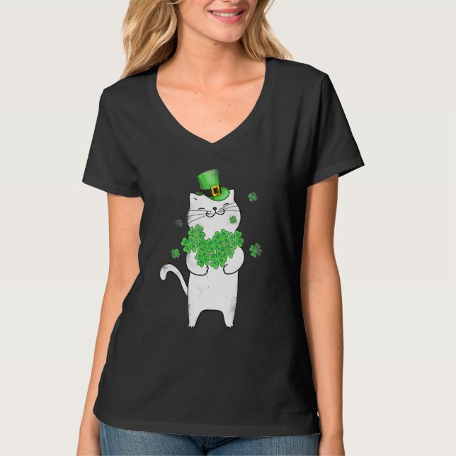 T-shirt Cat Leprechaun Chat Shamrock St Patrick's Day (Devant)