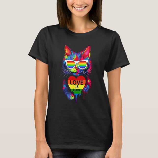 T-shirt Cat LGBT Flag Gay Pride Month Transgender Rainbow  (Devant)