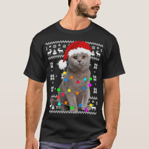 T-shirt Cat Lights Ugly Kitten Santa Hat Christmas Pajama