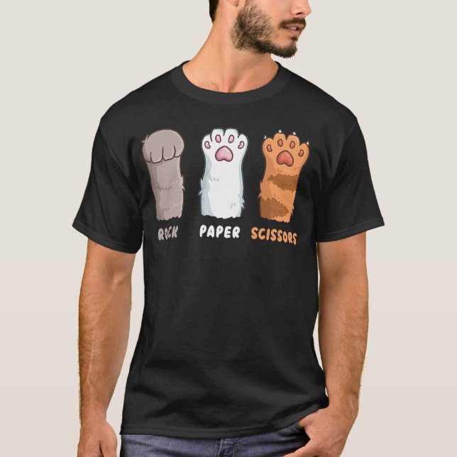 T-shirt Cat Lover Cat Owner Funny Cat Rock Paper Scissors (Devant)