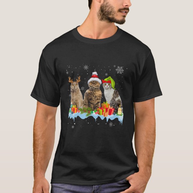T-shirt Cat Lover Funny Selkirk Rex Tree Christmas Light (Devant)