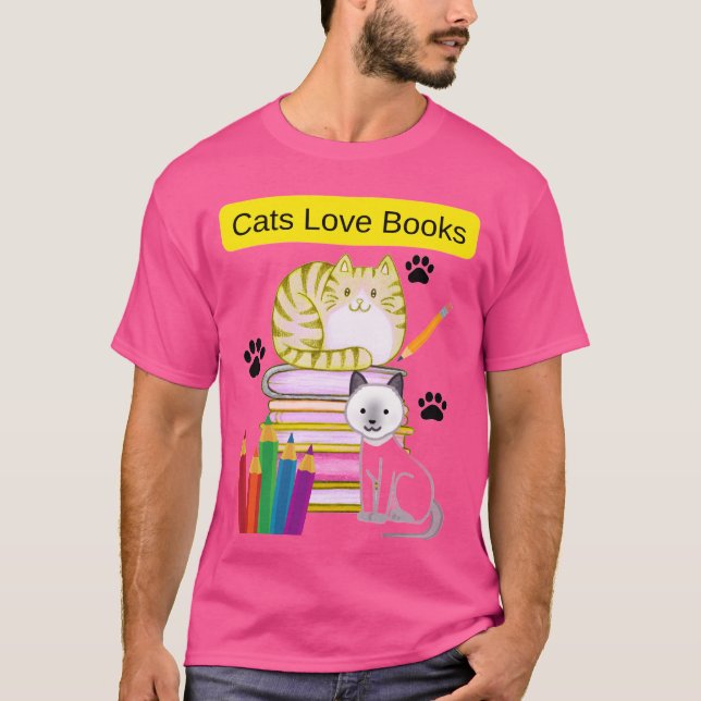T-shirt Cat Loves Books (Devant)