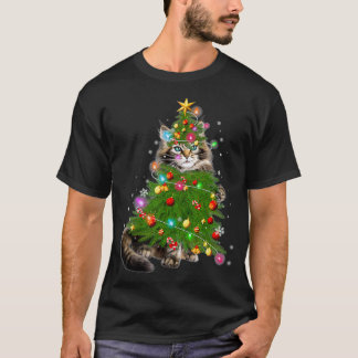 T-shirt Cat Maine Coon Christmas Tree Holiday Cat Lovers X