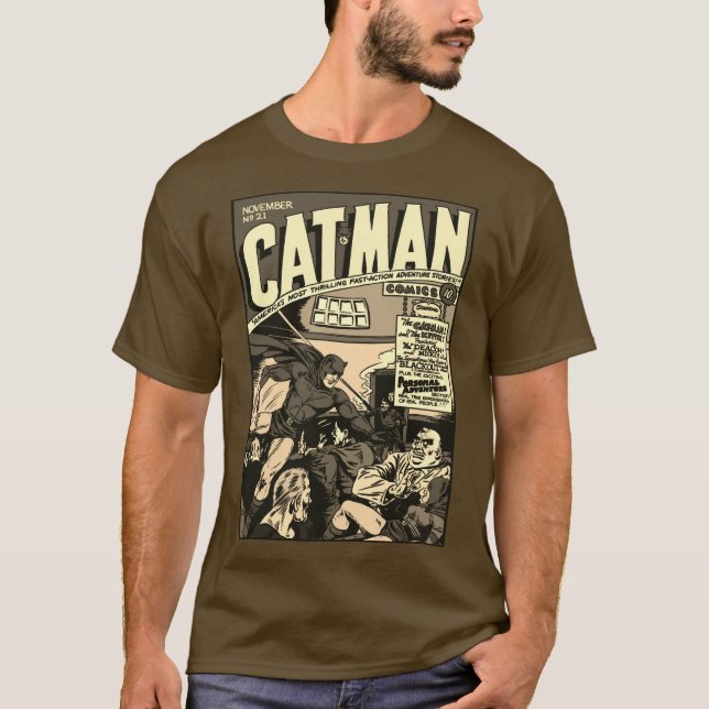 T-shirt CAT-MAN Comics (monotone) des années 1940 (Devant)