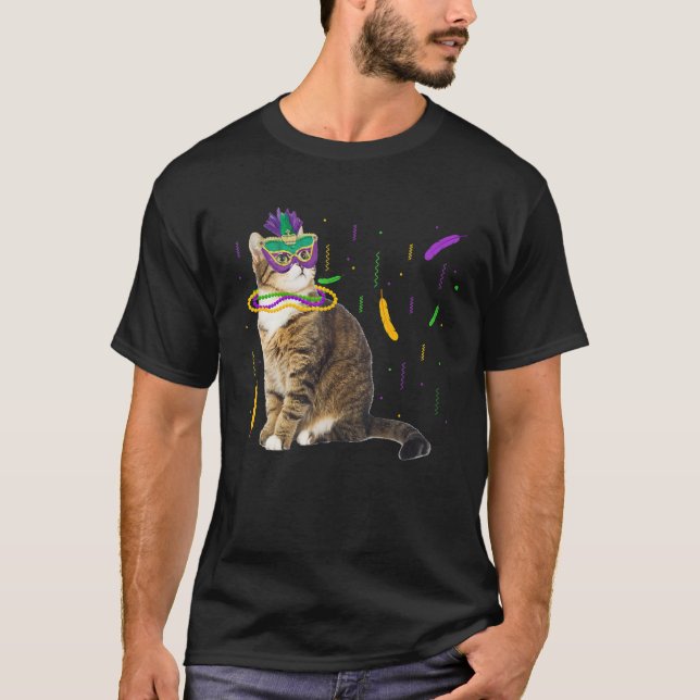 T-shirt Cat Mardi Gras Drôle Amoureux des chats Masque Et  (Devant)