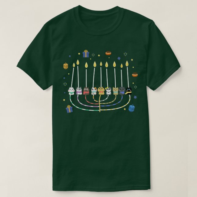 T-shirt Cat Menorah Funny Hanukkah Decor Hanukcats (Design devant)