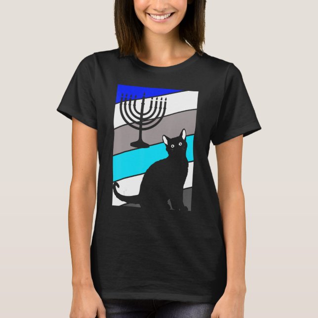 T-shirt Cat Menorah Hanukkah Cute Kitten Chanukah Jewish H (Devant)