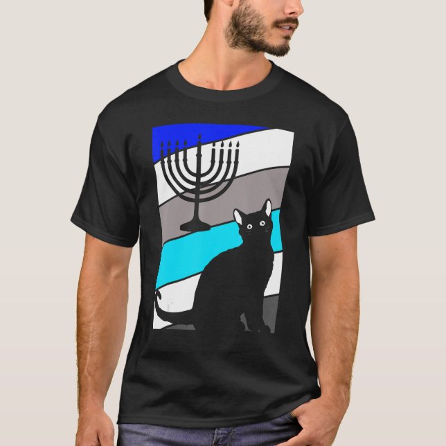 T-shirt Cat Menorah Hanukkah Cute Kitten Chanukah Jewish H (Devant)