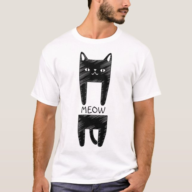 T-shirt Cat Meow | Drôle croquis de chat noir (Devant)
