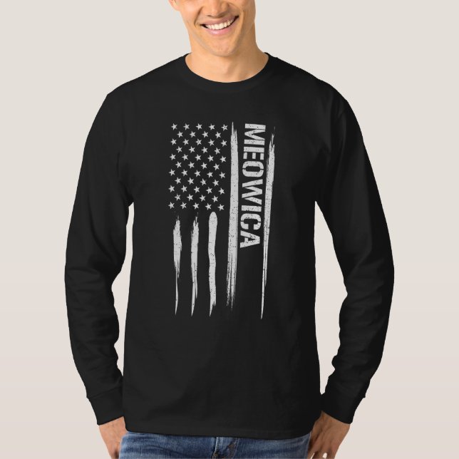 T-shirt Cat Meowica - American Flag Sayings (Devant)
