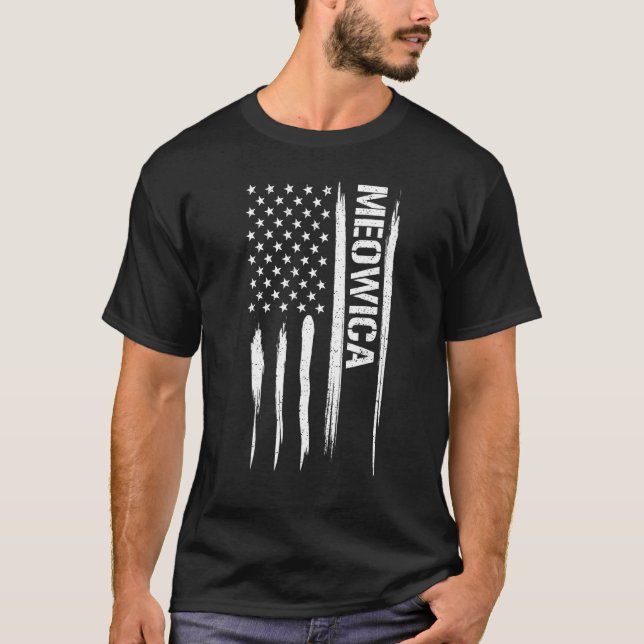T-shirt Cat Meowica - American Flag Sayings (Devant)