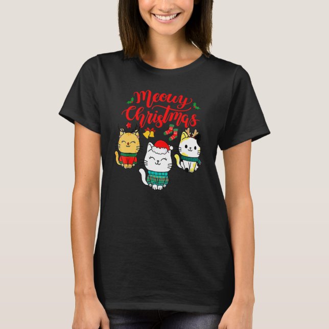 T-shirt Cat Meowy Family Matching Christmas Pajamas Santa  (Devant)