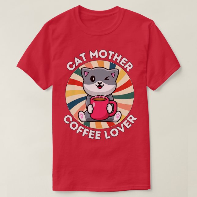 T-shirt Cat Mère Café Amant Café Mère Chat Mère Ca (Design devant)