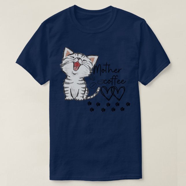 T-shirt Cat mère café amant sticker 3 (Design devant)