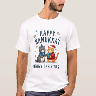 T-shirt Cat Merry Christmas Happy Hanukkah Jewish Christia