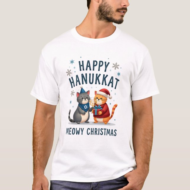 T-shirt Cat Merry Christmas Happy Hanukkah Jewish Christia (Devant)