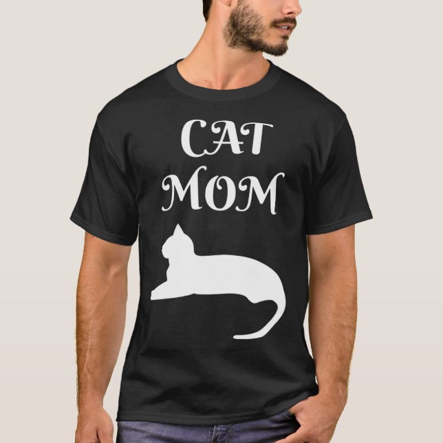 T-shirt Cat Mom White On Black (Devant)