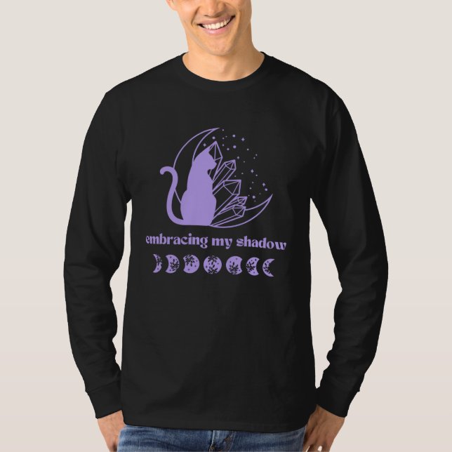 T-shirt Cat Moon Phase and Crystal Shadow Work Meditation  (Devant)