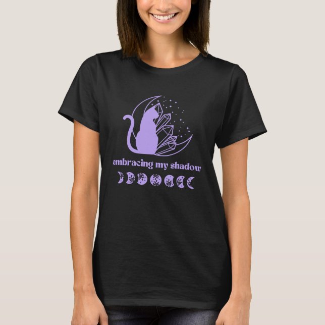 T-shirt Cat Moon Phase and Crystal Shadow Work Meditation  (Devant)