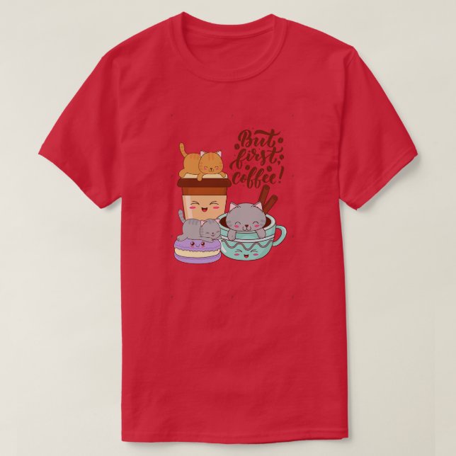 T-shirt Cat Mother Coffee Lover Meilleur cadeau pour les a (Design devant)
