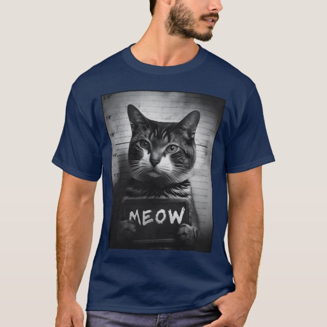 T-shirt Cat Mugshot Meow (Devant)
