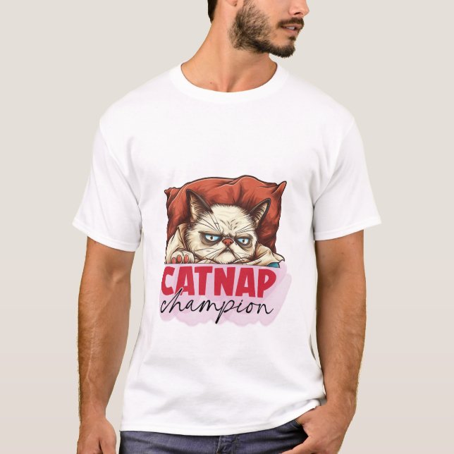 T-shirt Cat Nap Champion 😴🐱 Funny Sleepy Cat Illustratio (Devant)