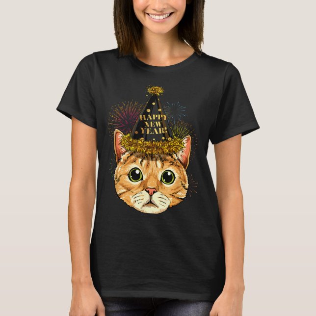 T-shirt Cat New Year Shirt 2024 Happy New Years Eve Nye Fi (Devant)