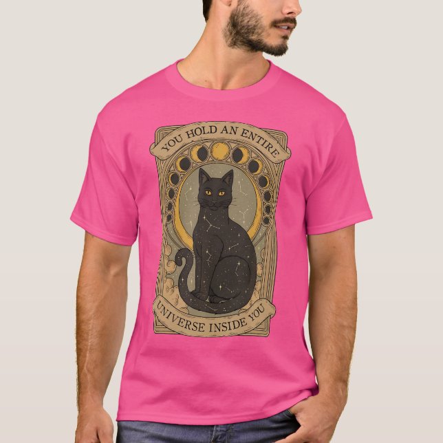 T-shirt Cat noir Boho Tarot Card Crescent Moon Phases Ast (Devant)